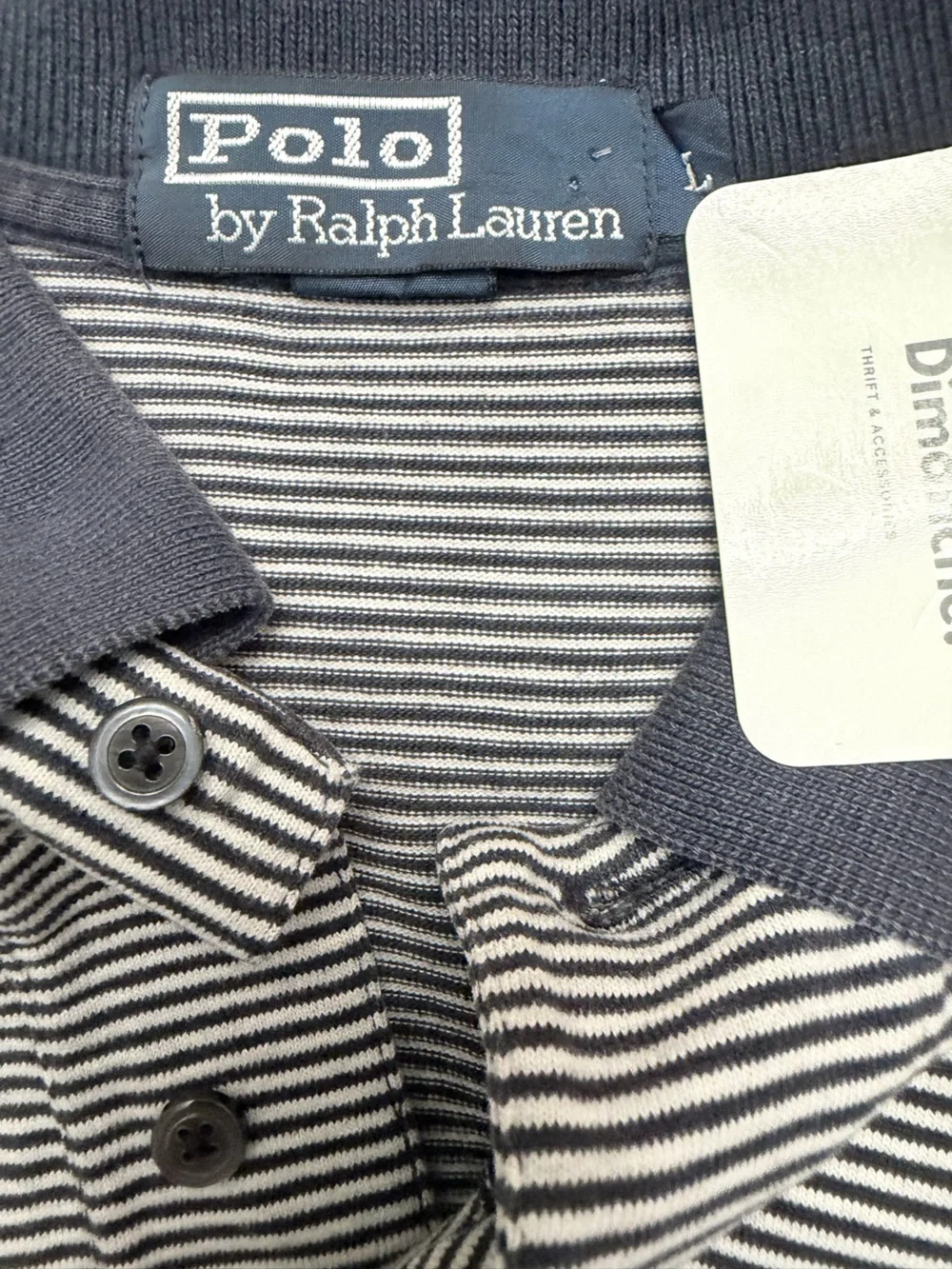 Vintage Polo Ralph Lauren Long-Sleeve Striped Polo Shirt - Navy/White